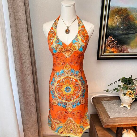 Muse Orange Beaded Halter Dress – Size XS - Picture 1 of 6
